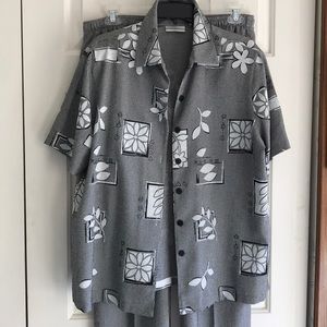 Top with pants . Black and white